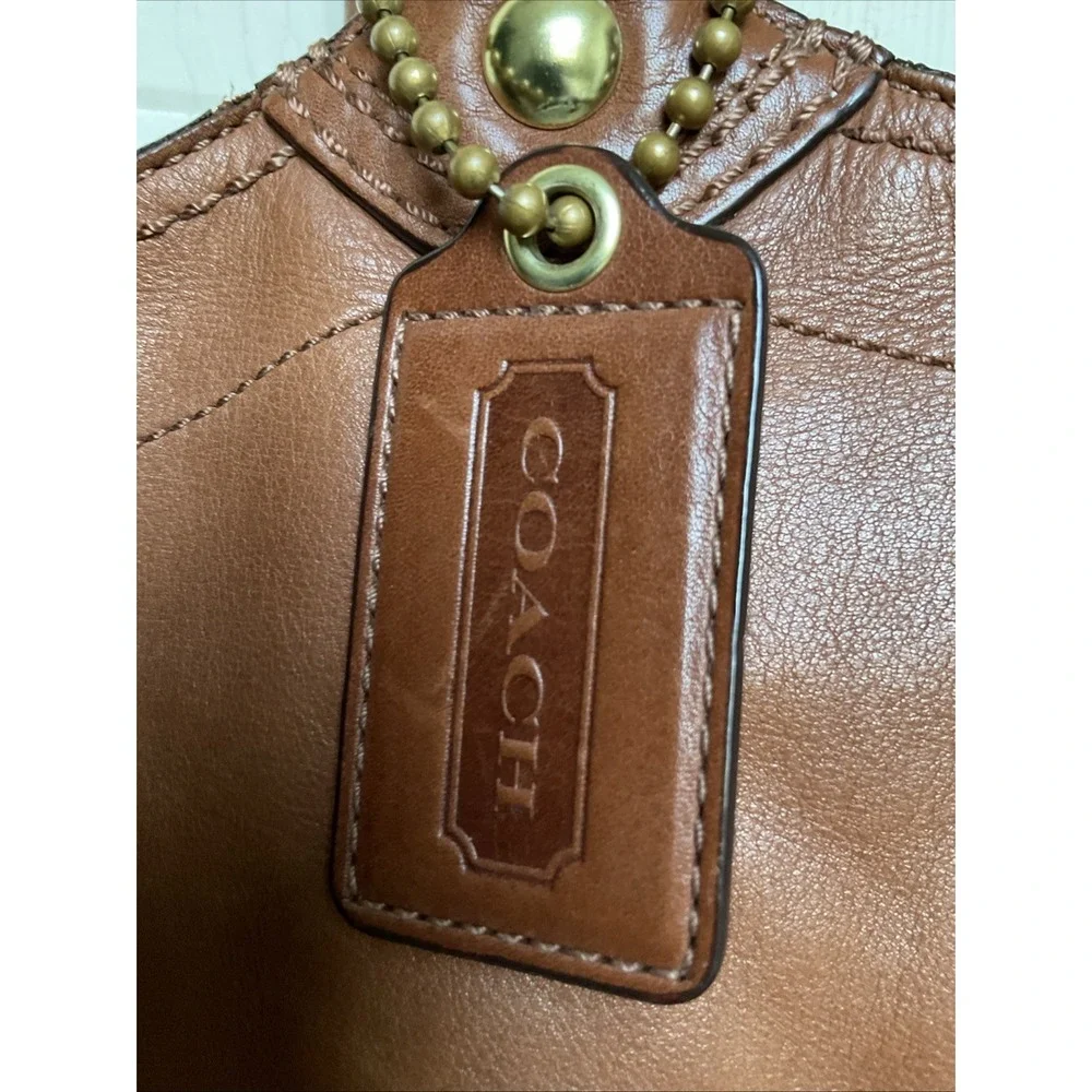 VINTAGE COACH Legacy Signature Bleecker Tote Tan Brown Leather/ Brass/Tattersall
